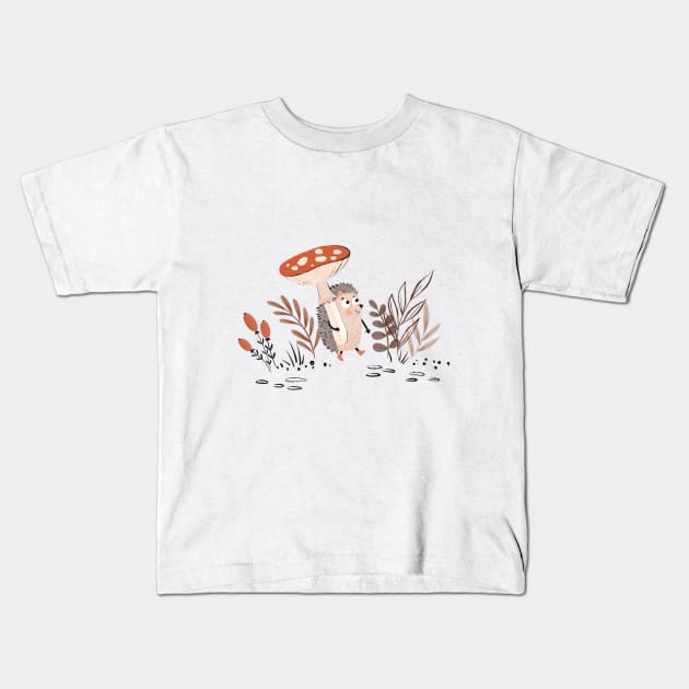 Cute Hedgehog on a walk Kids T-Shirt by Elena Amo